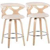 Gardenia Counter Stool in Wood, Chrome & Cream Leatherette (Set of 2)